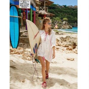 FREE PEOPLE Poplin Lace Up Hooded Pullover Cove-Up Oversized XS/S